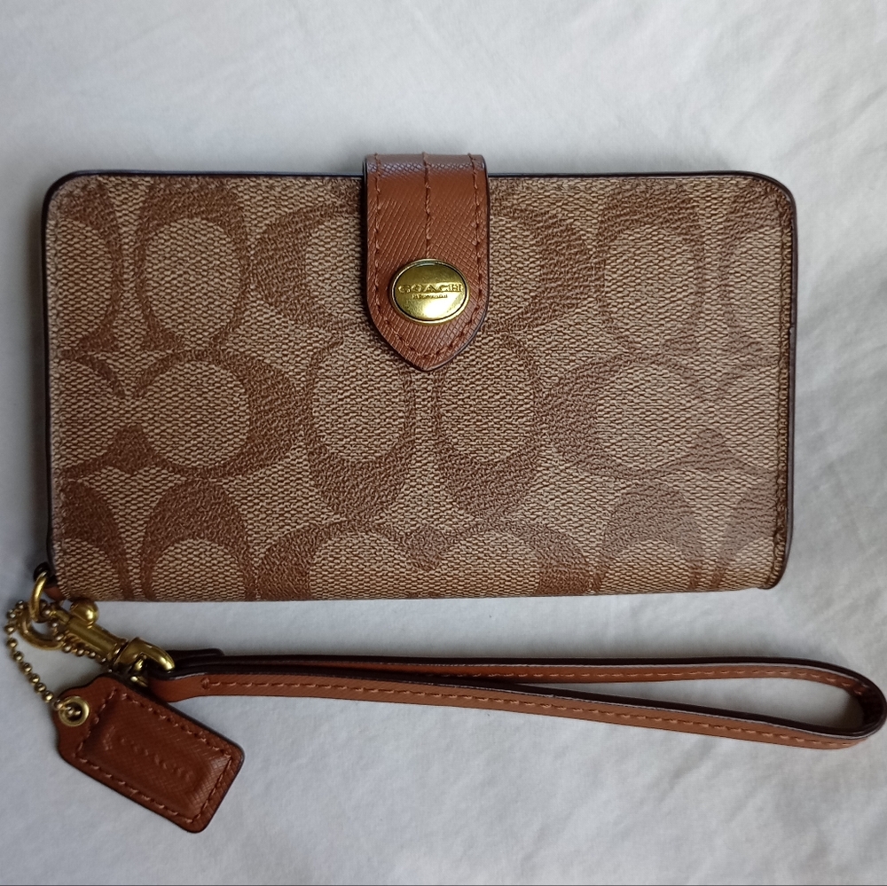 Coach Signature Monogram Coated Canvas Phone Wristlet Wallet